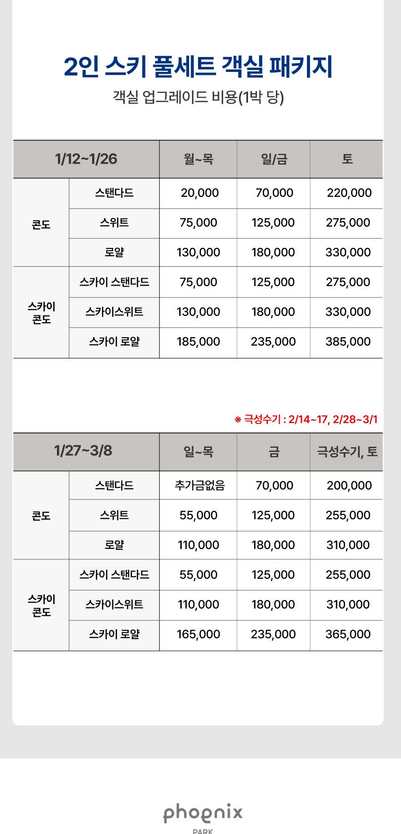 26/27 휘닉스파크 리프트권/렌탈PKG/스노우빌리지/객실PKG